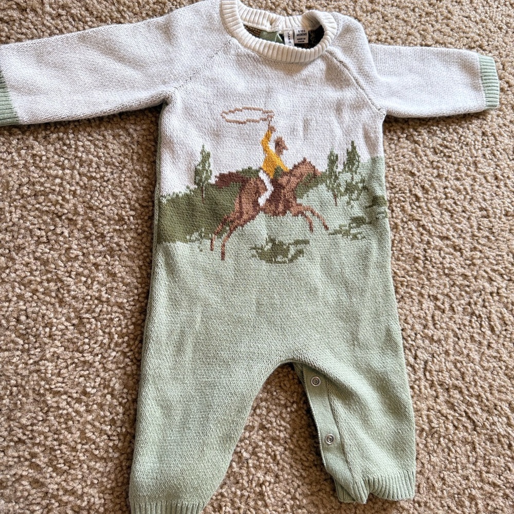 Janie and Jack Green and Cream Footies Soft One Pieces